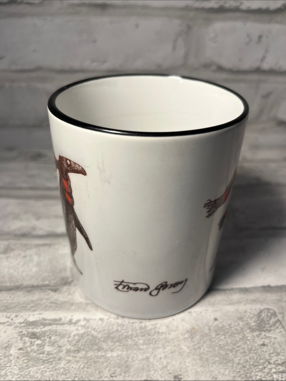 Penguin Ceramic coffee mug Red Accent Scarf Edward Gorey 10 oz - Picture 6 of 9